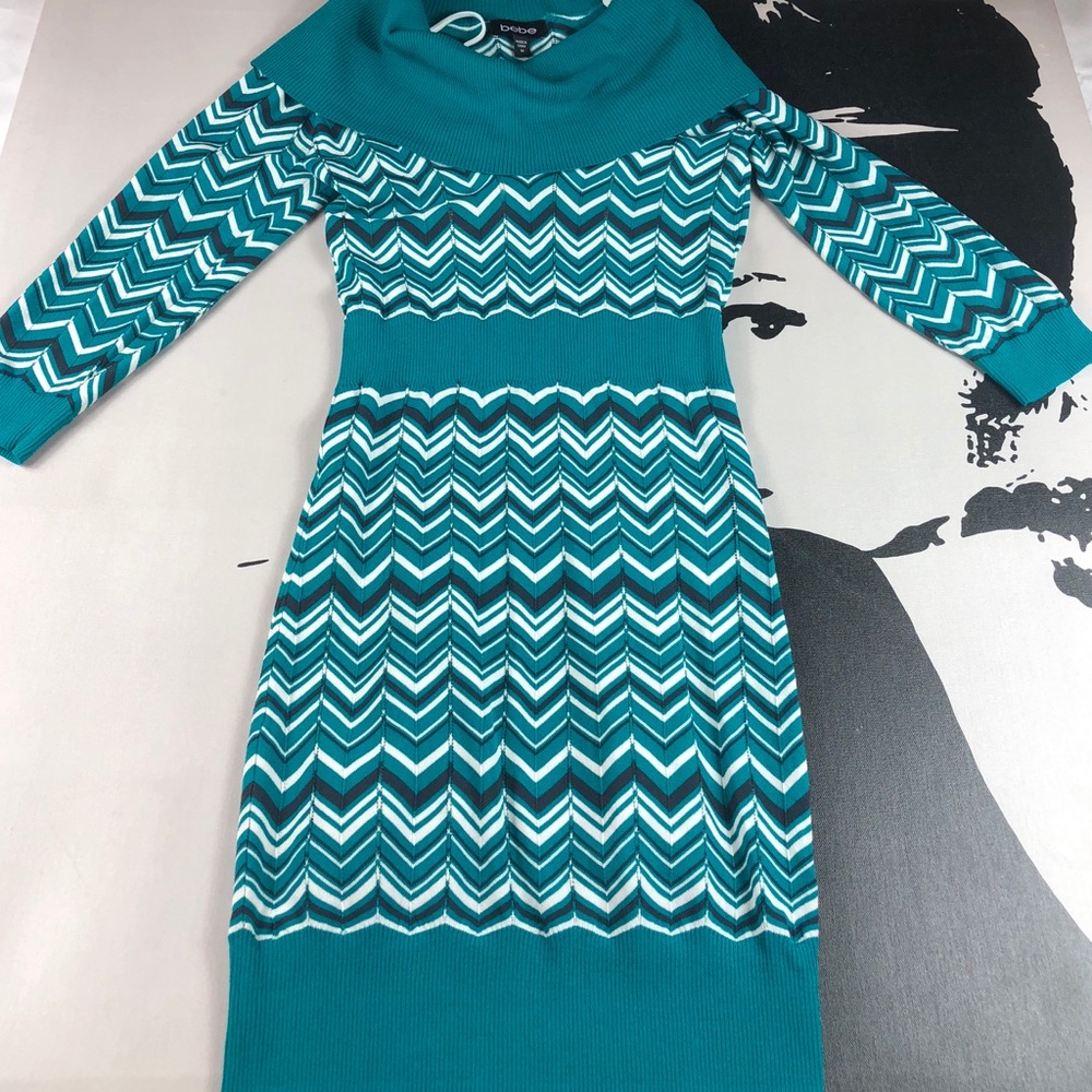 Bebe Blue Green Dress Pointelle Chevron Knit
